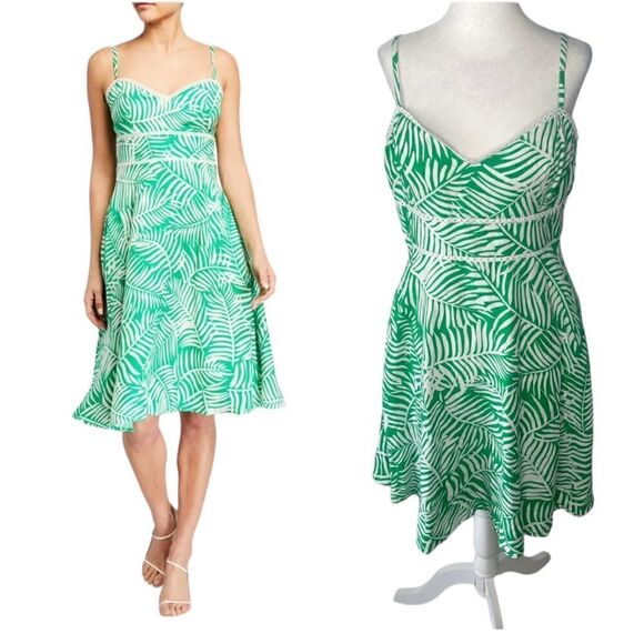 ELIZA J Tropical Linen Dress, Fit and Flare,  Midi length, green, size 12 - Picture 1 of 16